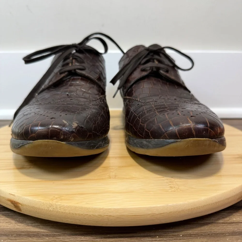 Paul Fredrick Wingtip Sneakers Mens 11 Brown Crocodile Embossed Leather Italy